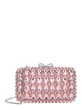 PINK SATIN CRYSTAL CLUTCH BAG with crystals on the front in for women Clutches And Pochettes