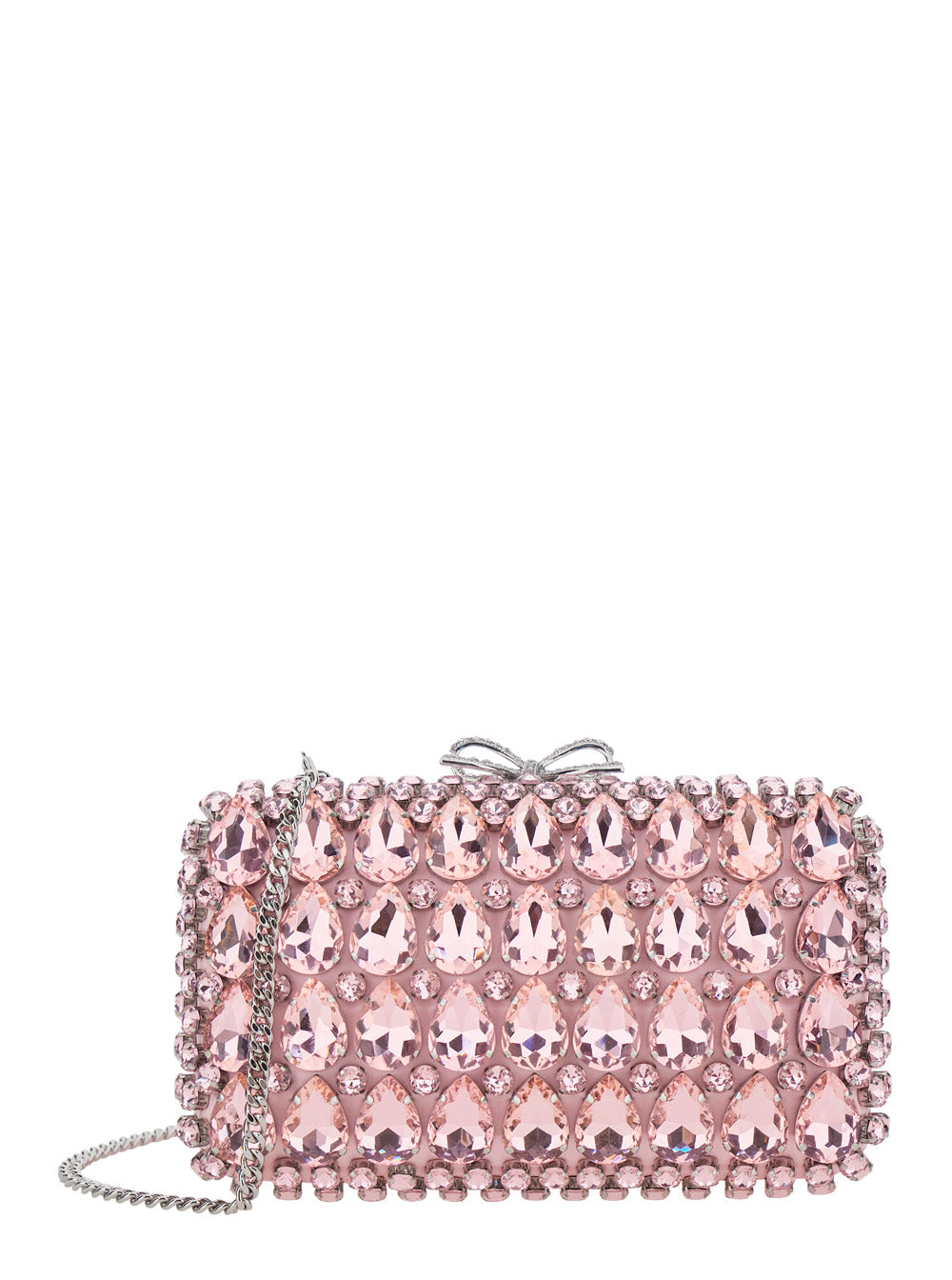 PINK SATIN CRYSTAL CLUTCH BAG with crystals on the front in for women Clutches And Pochettes
