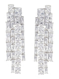 Silver Earrings SQUARE CRYSTAL DANGLE with details - Metal Women Metallic