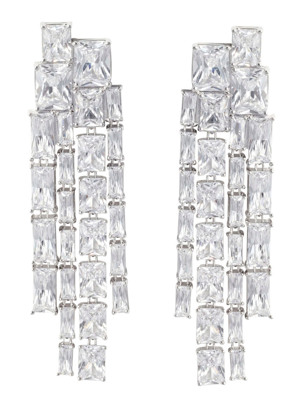 Silver Earrings SQUARE CRYSTAL DANGLE with details - Metal Women Metallic