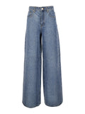 Wide Jeans Rhinestone Croc Effect Blue In Cotton For Women Blu