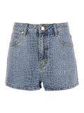 Shorts Rhinestone Croc Effect Blue Denim With Strass Details - Cotton Women Blu And Bermuda