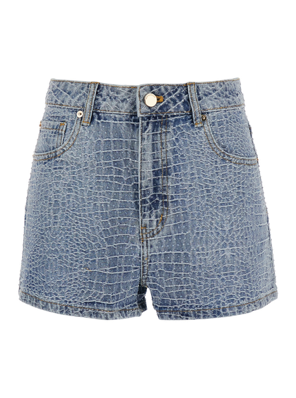 Shorts Rhinestone Croc Effect Blue Denim With Strass Details - Cotton Women Blu And Bermuda