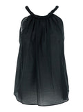 Cotton Muslin Braided Detail Top - Black With Details And Silk Women Tops