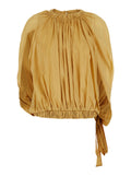 Cotton Muslin Top Yellow With V-Neck And Short Sleeves Silk For Women Tops