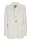 Blazer Viscose Linen White With Classic Collar And Front Closure For Women Blazers