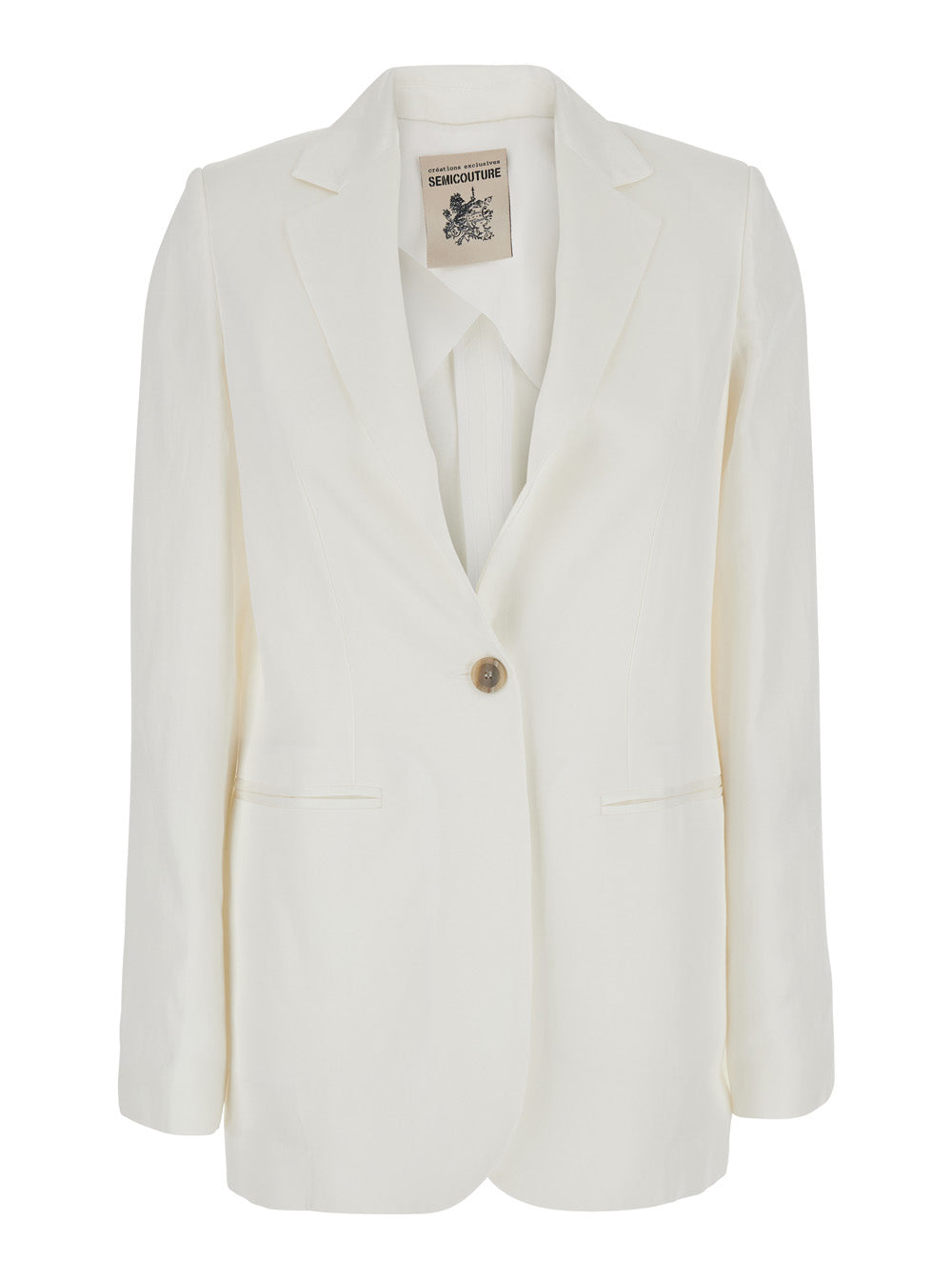Blazer Viscose Linen White With Classic Collar And Front Closure For Women Blazers