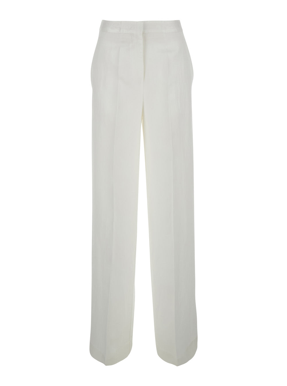 Viscose Linen Pants With Elastic Waist And Side Pockets White For Women Trousers