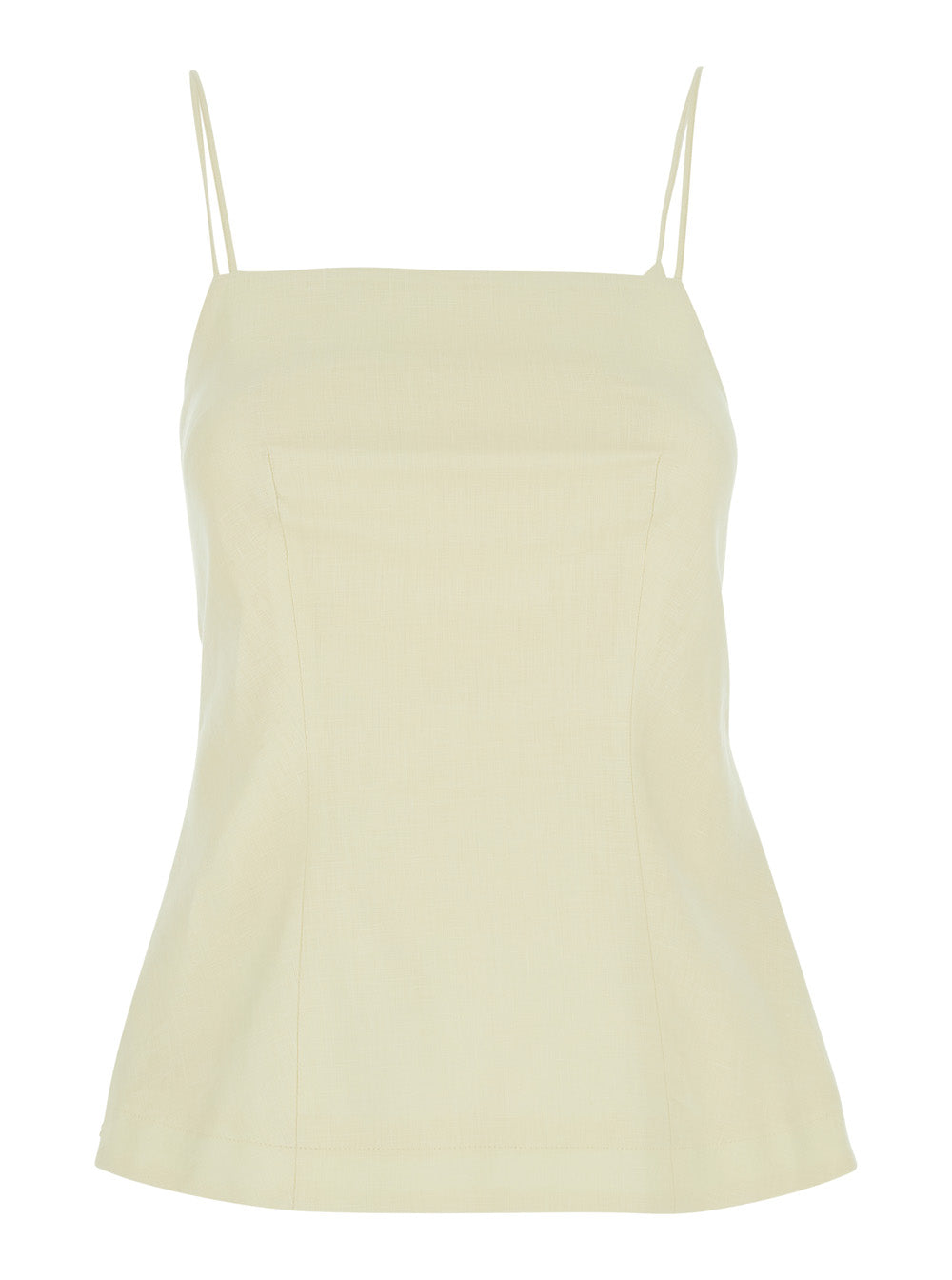 Top Linen Yellow With Short Sleeves And V-Neck For Women Tops