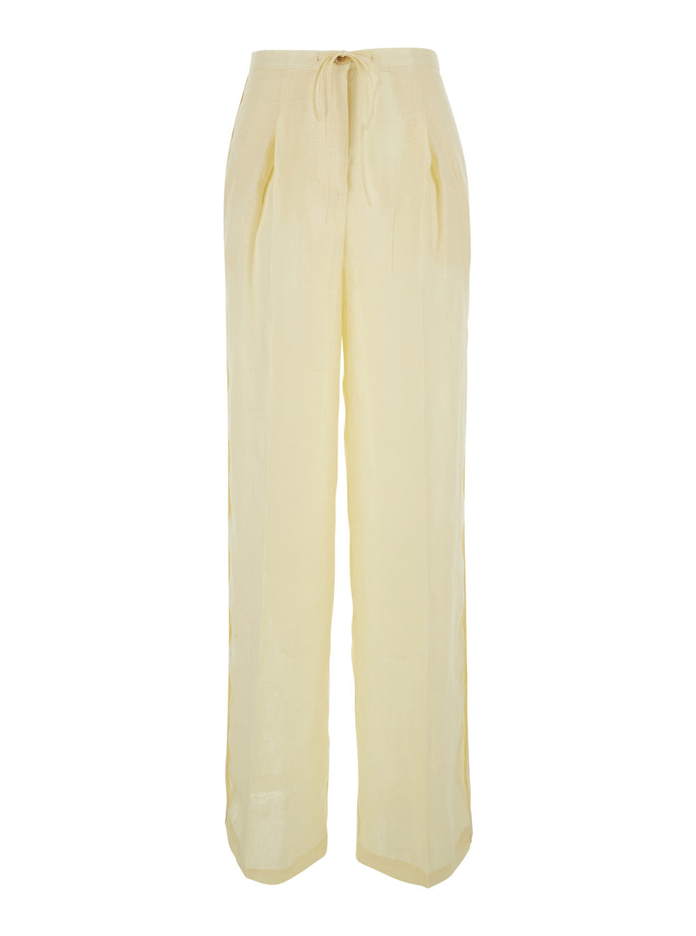 Yellow Linen Pants With Elastic Waist For Women Trousers