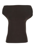 Sleeveless Top with Off Shoulder in Brown Stretch Cotton for Women Polyamide Elastane Tops