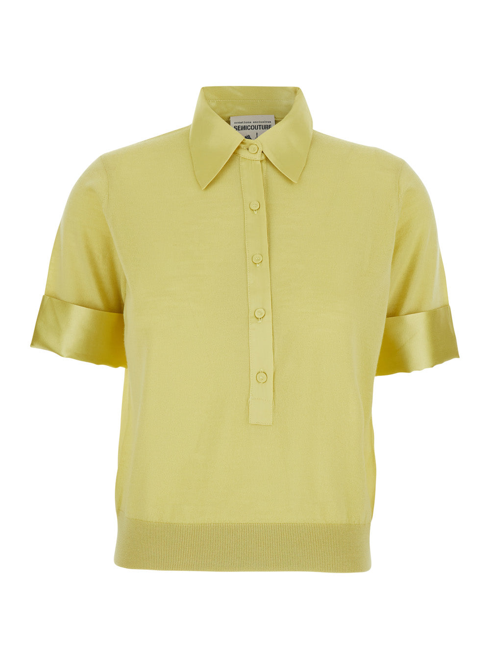 Yellow Womens Polo with Classic Collar and Cuffed Sleeves in Wool Virgin Tshirts Shirts