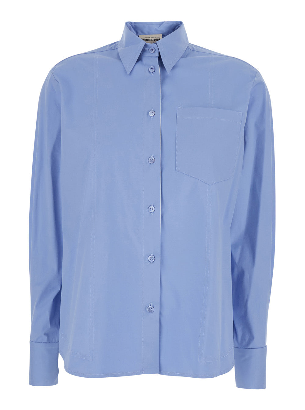 Blue Stretch Cotton Classic Collar Shirt for Women Light Elastane And Blouses