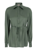 Green Shirt with Classic Collar and Bow Belt on the Front in Silk Blend for Women Acetate Blouses