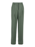 Pants with Front Pleats and Hidden Closure in Green Silk Blend for Women Acetate Trousers