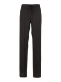 Brown Silk Blend Pants with Elastic Waist and Drawstring for Women Acetate Trousers