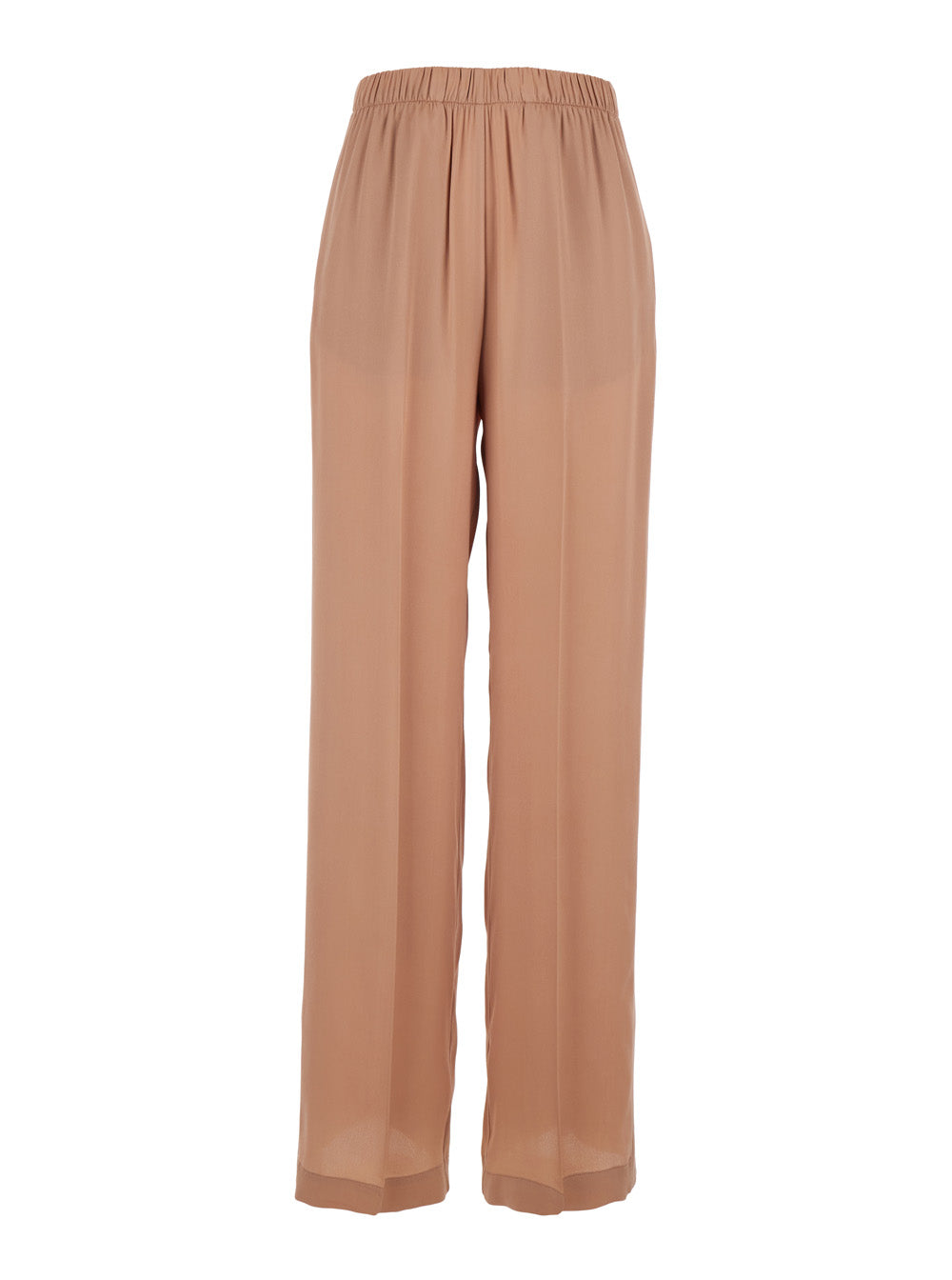 Pink Silk Blend Pants with Elastic Waist and Front Pleats for Women Acetate Trousers