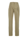High-Waisted Pants with Belt Loops in Beige Cotton for Women Trousers
