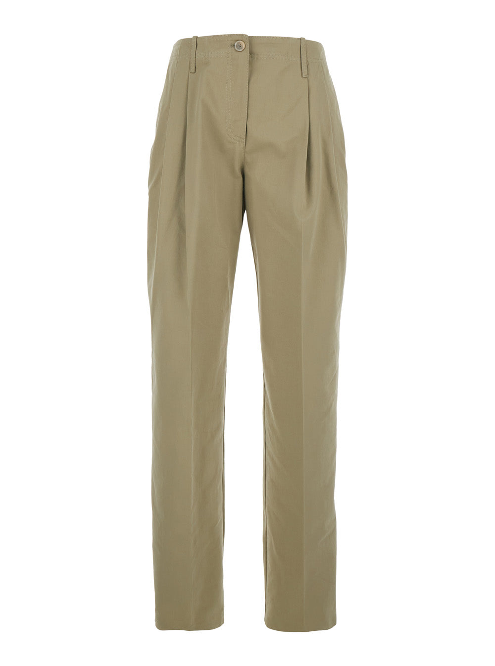 High-Waisted Pants with Belt Loops in Beige Cotton for Women Trousers