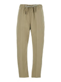 Beige Cotton Pants with Elastic Waist and Drawstring for Women Trousers