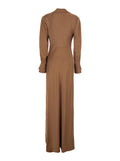 Long Dress Adelle with Draped Neckline and Wide Cuffs Tech Fabric Brown Women Acetate Polyester