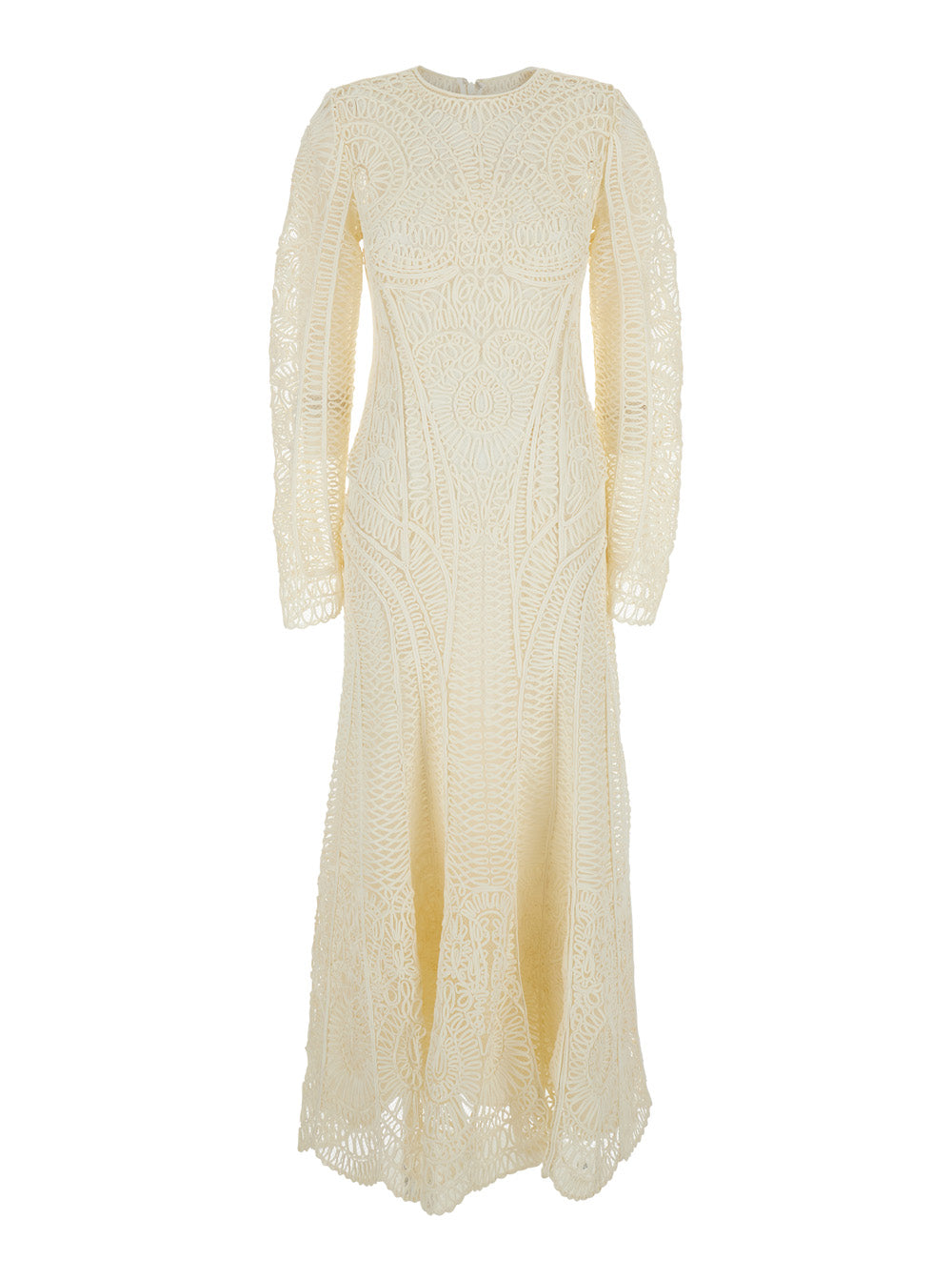 Long Dress Fiona with All-Over Embroidery and Hidden Zip Closure at the Back in White Tech Fabric for Women Polyester
