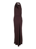 Long Dress Reanon with American Neckline and Open Back in Tech Fabric Brown Women Acetate Polyester