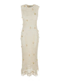 Dress Midi CORALIA KNIT CHARMED White with Cotton and Nylon Mesh Details for Women Long