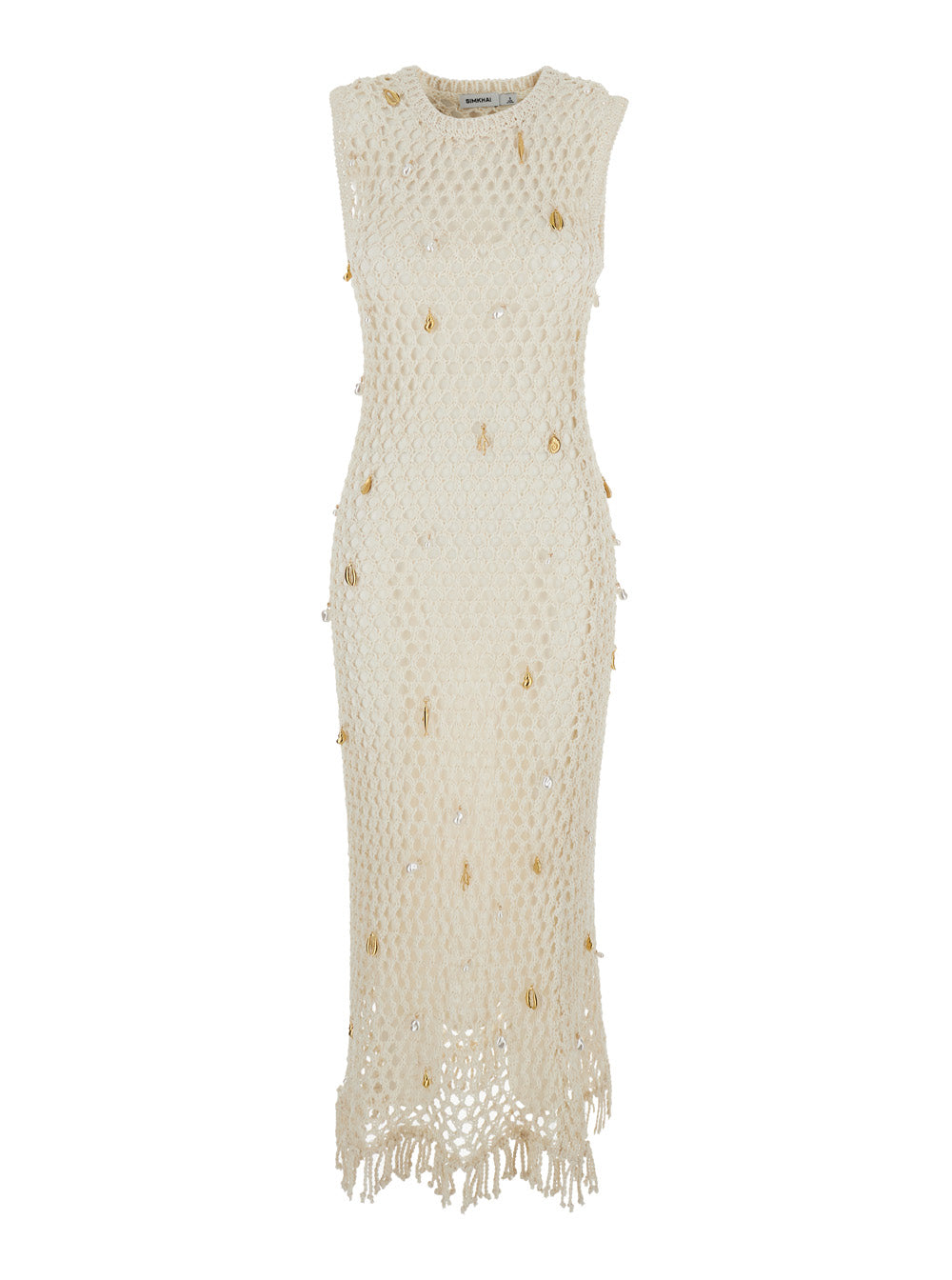 Dress Midi CORALIA KNIT CHARMED White with Cotton and Nylon Mesh Details for Women Long