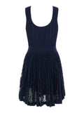 Blue Dress with Elastic Waist and Lace Design in Tech Fabric for Women Blu Polyester