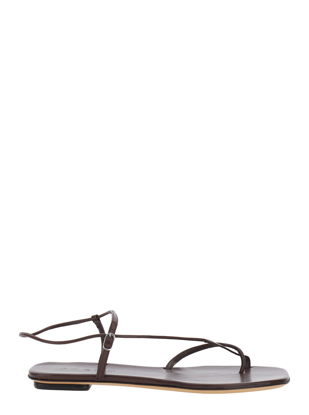 Brown Leather Sandals with Logo Imprinted on Insole for Women Cow Flat Shoes