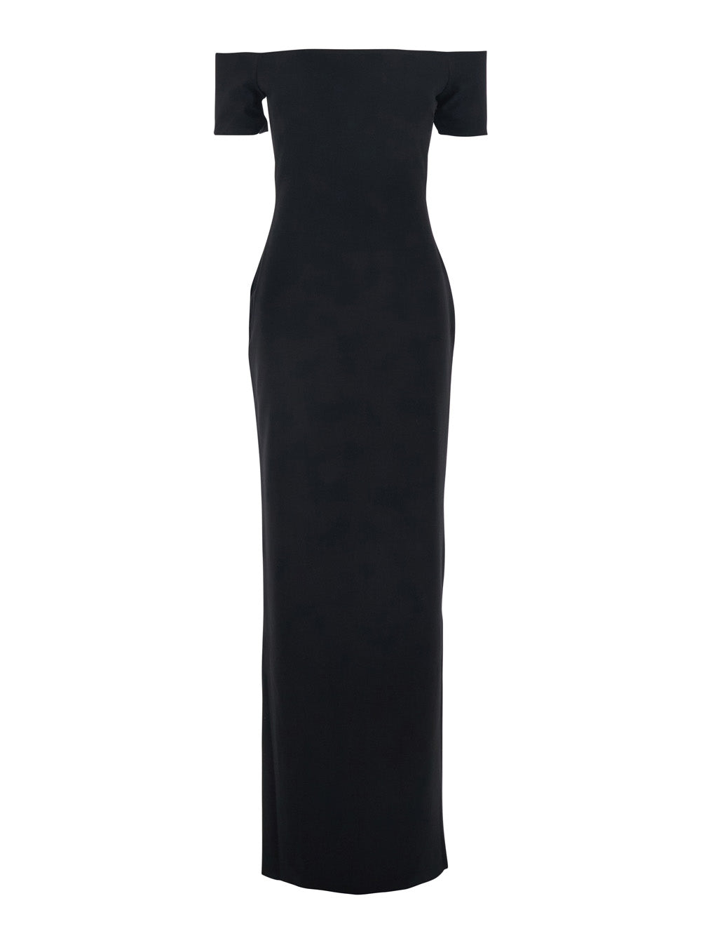 Dress Nile with Off Shoulder and Vent on the Back in Black Fabric for Women Polyester Elastane Long