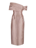 Long Dress Mirla with Off Shoulder Design and Back Vent in Pink Fabric for Women Polyester Elastane