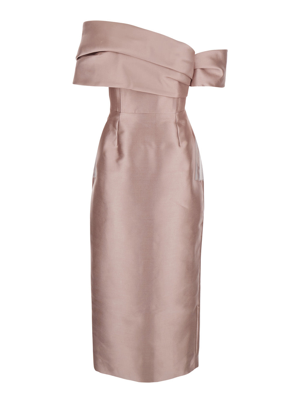 Long Dress Mirla with Off Shoulder Design and Back Vent in Pink Fabric for Women Polyester Elastane