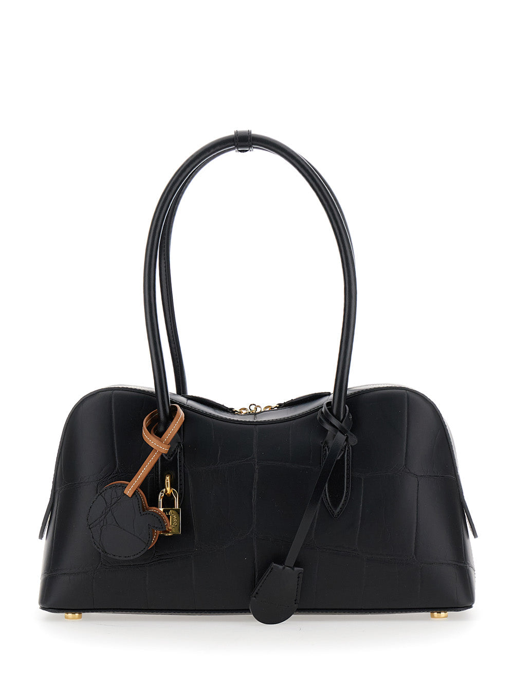 Medium Ryder Handbag with Lock Detail on Front in Ecoleather Black for Women Hemp Lyocell Hand Bags