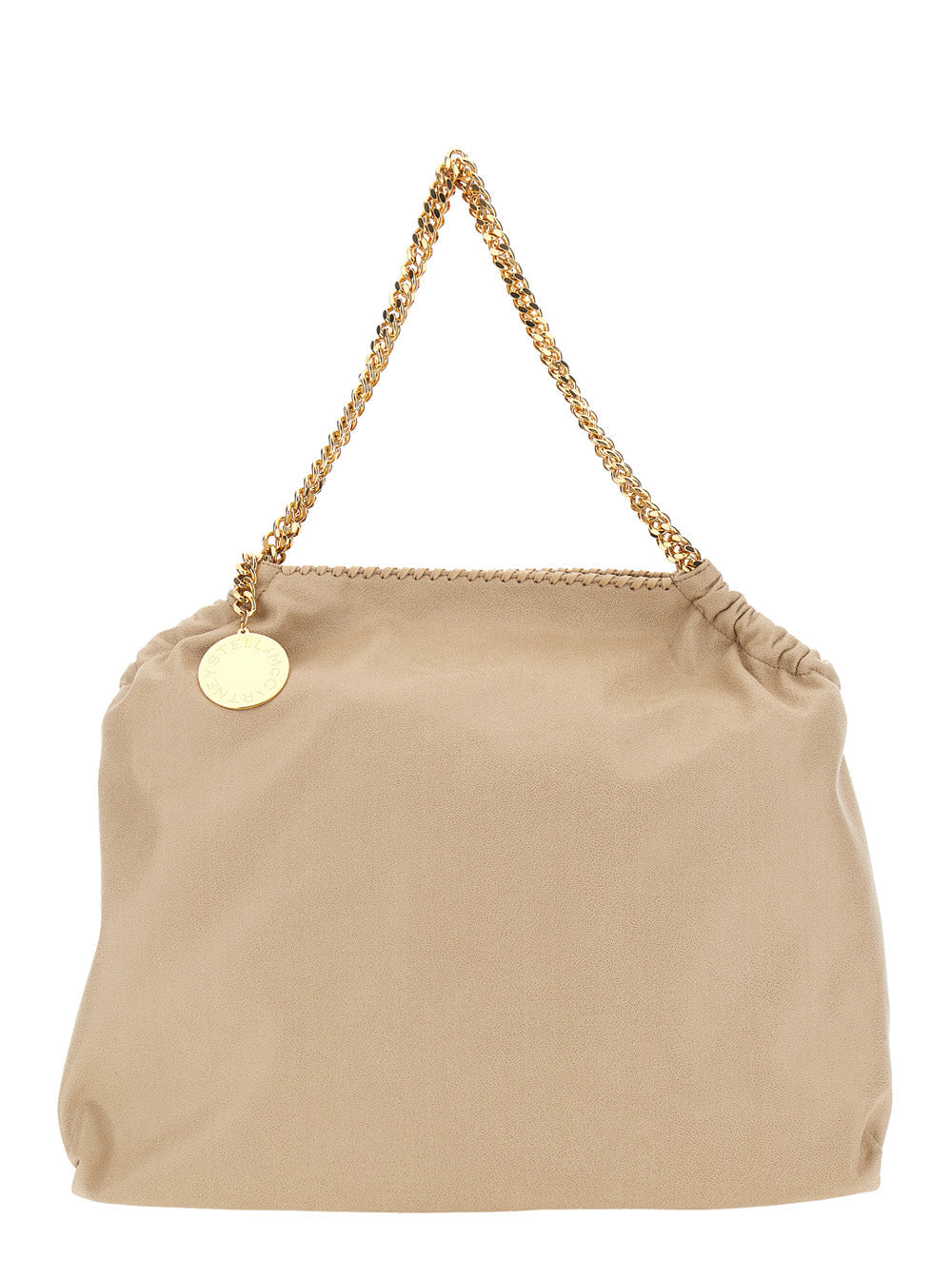 Falabella Shoulder Bag with Diamond Effect Chain and Logo Charm on Front in Ecoleather Beige Women Polyester Crossbody