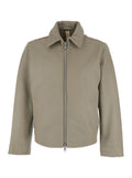 Beige Leather Crop Jacket with Classic Collar and Dropped Shoulders for Men Outerwear