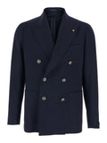 Blue Double-breasted Jacket with Peak Revers in Wool for Men Blu Virgin Blazers