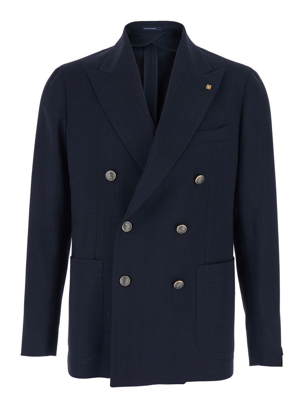 Blue Double-breasted Jacket with Peak Revers in Wool for Men Blu Virgin Blazers