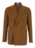 Brown Double-breasted Jacket with Peak Revers in wool for Men Virgin Blazers