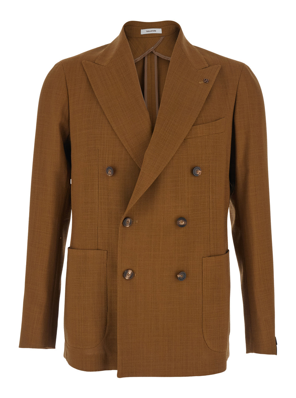Brown Double-breasted Jacket with Peak Revers in wool for Men Virgin Blazers
