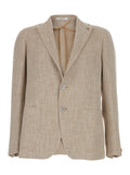 Beige Single-breasted Jacket with Notched Revers in Wool for Men Blazers