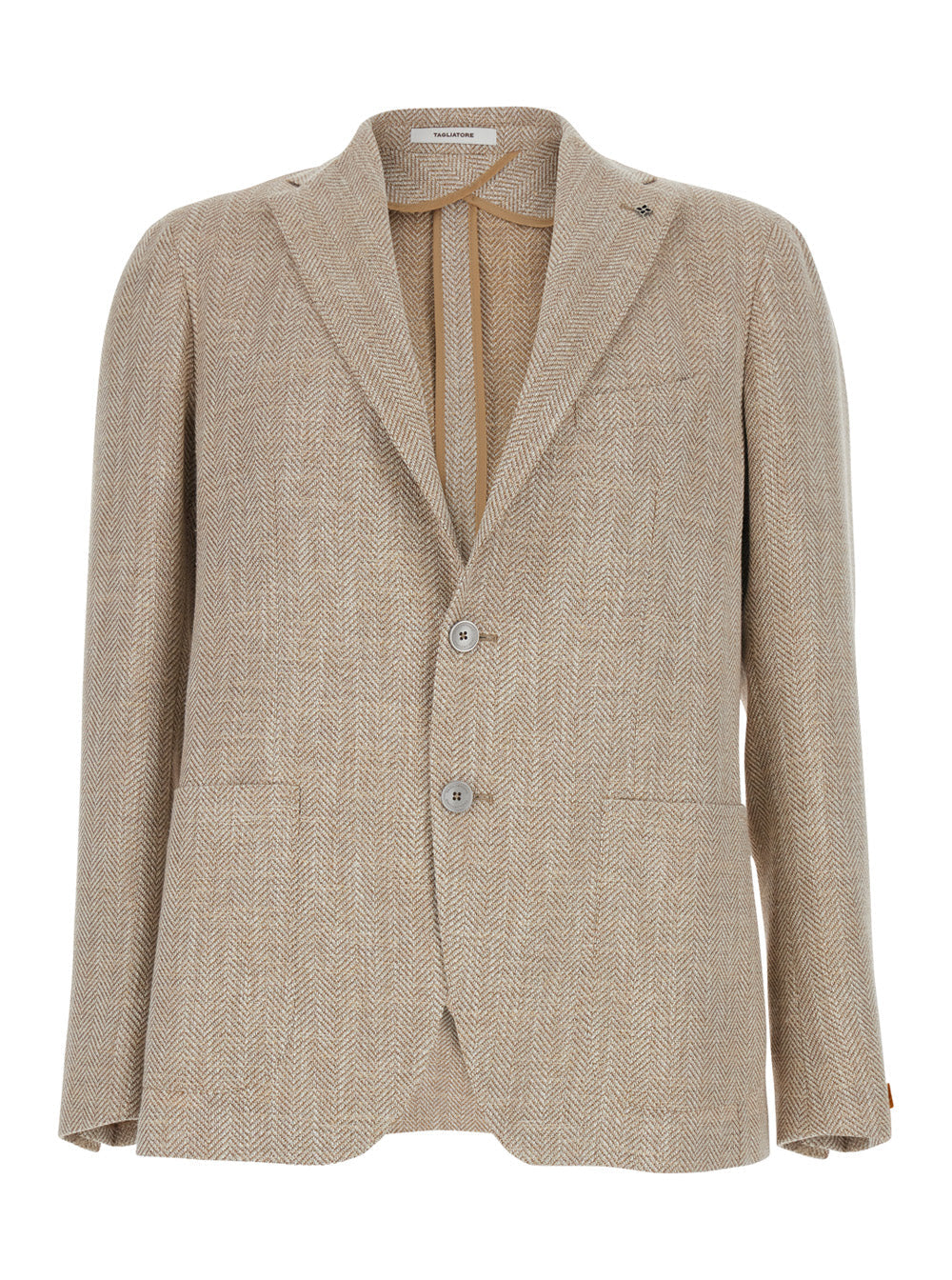 Beige Single-breasted Jacket with Notched Revers in Wool for Men Blazers