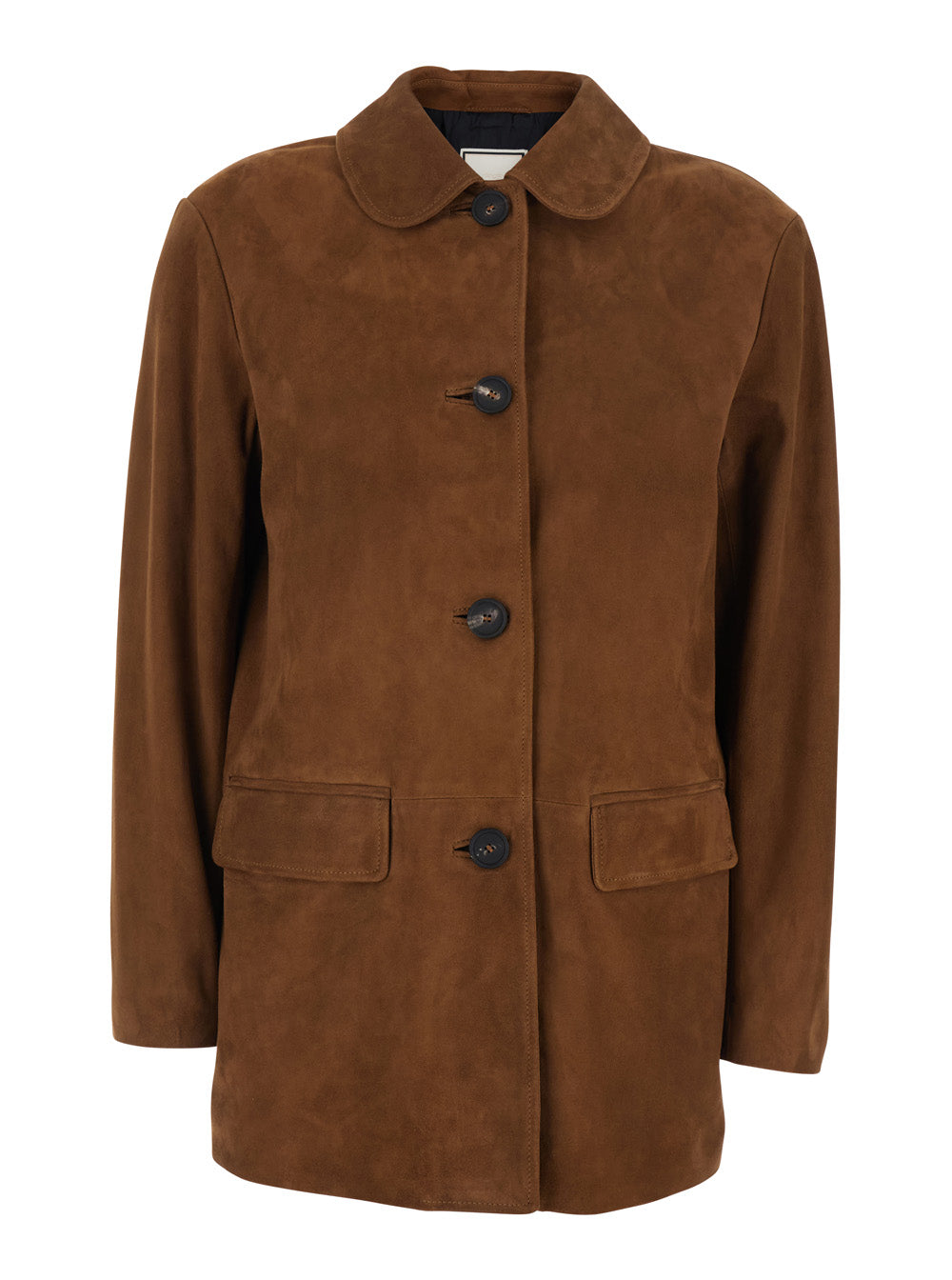 Brown Suede Jacket with Classic Collar and Two Flap Pockets for Women Lamb Blazers