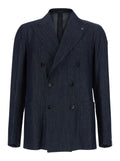 Blue Double-breasted Jacket with Peak Revers in Denim for Men Blu Cotton Blazers