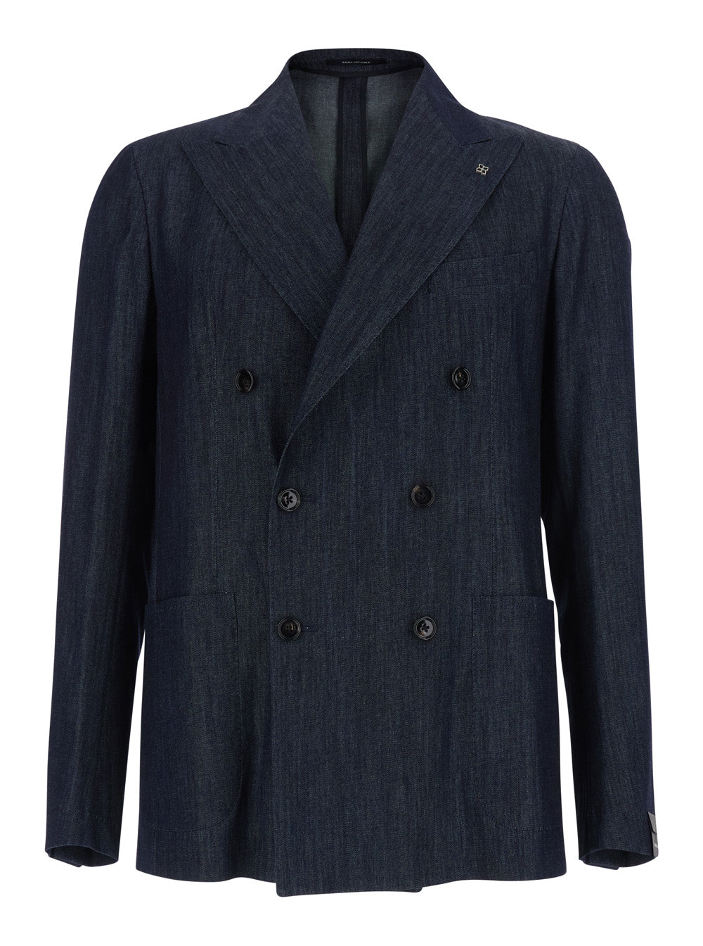 Blue Double-breasted Jacket with Peak Revers in Denim for Men Blu Cotton Blazers