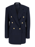 Lorelei Blue Double-breasted Jacket with Notched Revers in Fabric for Women Blu Blazers