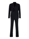 Black Double-breasted Suit with Peak Revers in Wool for Men Virgin Suits