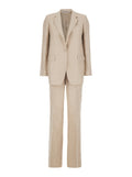 Beige Single-breasted Suit with Notched Revers in Cotton for Women Suits