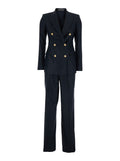 Double-breasted linen blend blue suit for women Blu Viscose Elastane Suits